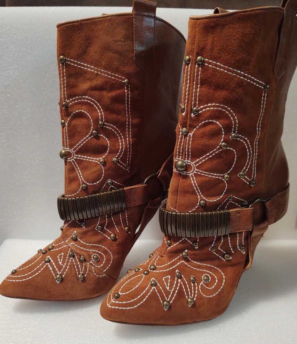 scarp Smadre Afsnit Buffalo London Women&#039;s Country Biker Boots Leather Suede Embroidered  Studded | eBay