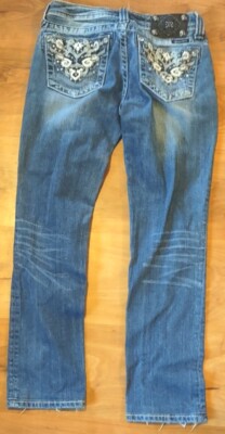 MISS ME Size 27 Rhinestone Pockets JW5410T2 Straight Leg Denim