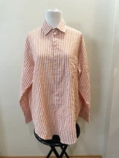 Mille Resort & Travel Women's M Striped Cotton Shirt Orange White Simplicity Top