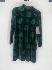 CITI DRESS Vintage 80s EUC Women's Size 14 Green Velvet Rose Imprint Dress