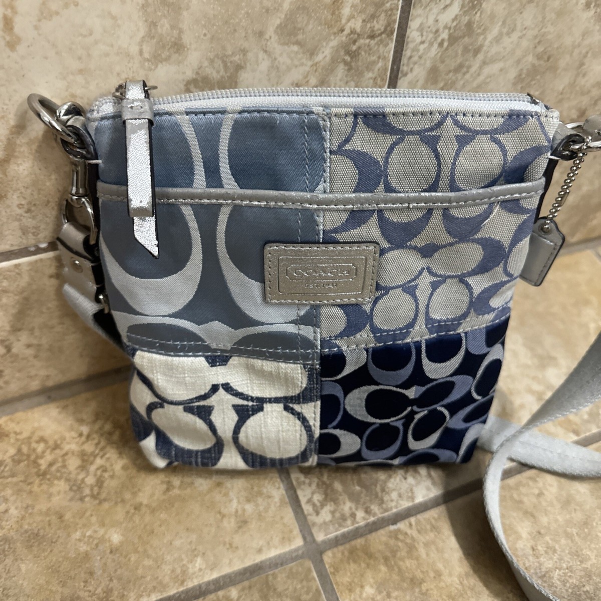 Coach Poppy Signature Denim Patchwork Leather Crossbody Shoulder