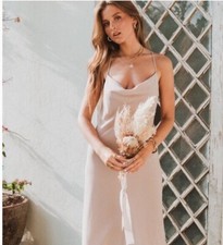 Show Me Your MuMu Verona Chiffon Cowl Neck Maxi Dress in Beige/Dusty Pink NWT