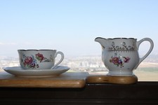 Veritable Opaque Arabesques France Cup Saucer Creamer Porcelain Set Excellent