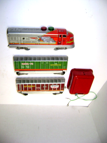 Vintage T.N. Nomura Santa Fe HO Gauge Tin Litho Locomotive Train & Cars - Mobil