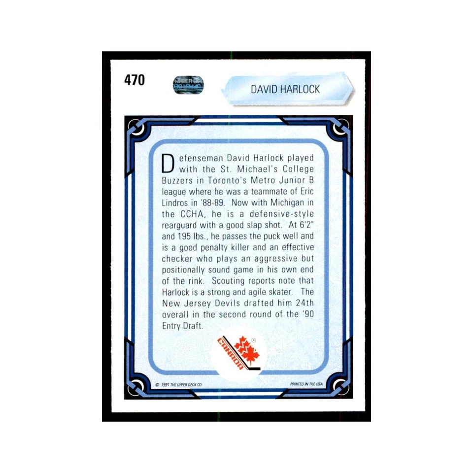 1990 Upper Deck David Harlock Hockey Cards #470 - Image 2 of 3