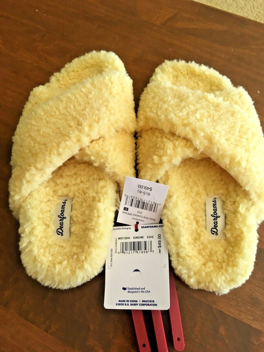 うさ Dearfoams Womens No Sweat Comfort Crossband Slippers Sunshine