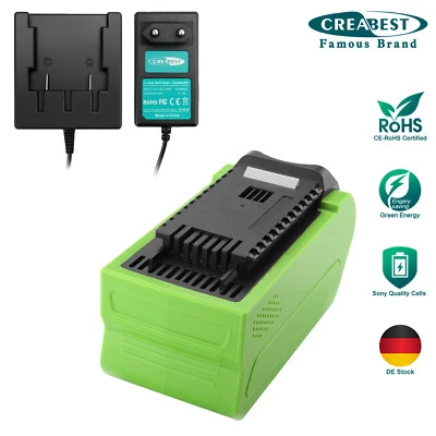 CREABEST Für GreenWorks G-MAX 40V 29462 29472 2100702 40V 6.0Ah Li-ion Akku/Ladegerät