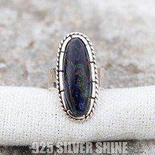 AZURITE NATURAL GEMSTONE 925 SOLID STERLING SILVER HANDMADE JEWELRY RING 3 to 12