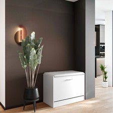Hzuaneri Panca Scarpiera Ingresso Con Cuscino – 16 Scomparti + Appendiabiti A Parete Con 9 Ganci, Bianco-Grigio