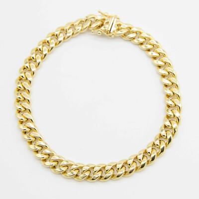 7.5mm Plain Shiny Miami Cuban Royal Link Bracelet Real 10K Yellow Gold All Sizes