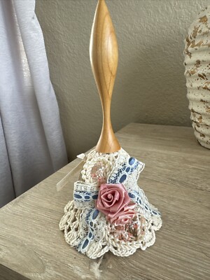 Vintage Hand Crocheted Lace Bell With Pink Flowers Very beautifully detailed