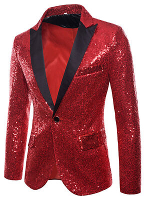 Agoky Herren Pailletten Sakko Glitzer Blazer Slim Fit Hochzeit Mantel Anzugjacke