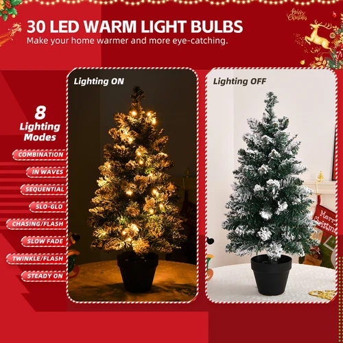 2 FT Snow Flocked Pre-lit Artificial Mini Christmas Tree with 30 Warm Lights - Picture 7 of 9