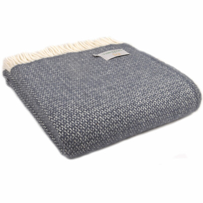 TWEEDMILL 100% Wolle Überwurf Decke ILLUSION PANEL BLAU SCHIEFER GRAU CREME KNIETEPPICH