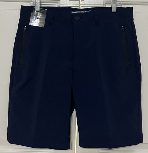 Short plat devant bleu Roundtree & Yorke Performance coupe classique 46