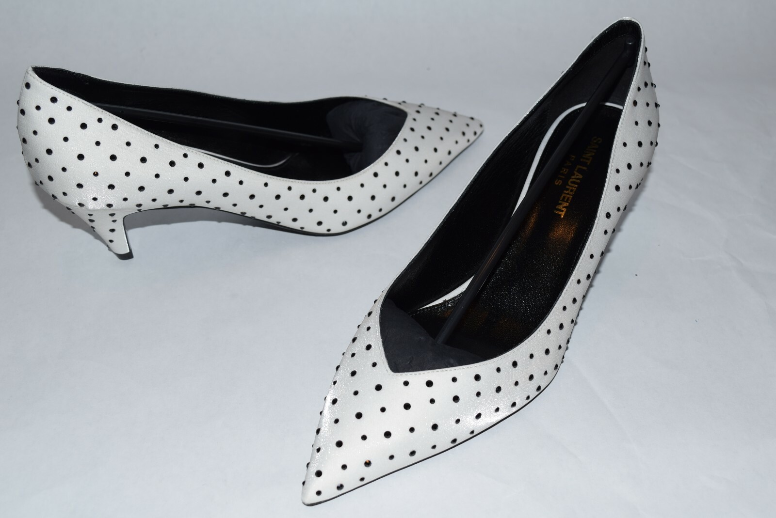 Nuovo con scatola YSL Saint Laurent KiKi 55 Swarovs Cristallo Pompa bianco nero taglia 38 5 39 tacco