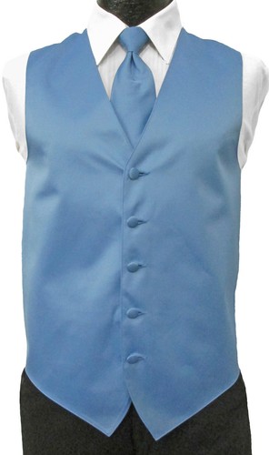 Men's Cornflower Blue Zelente Tuxedo Vest & Tie Formal Wedding Groom Prom Church - Picture 6 of 7