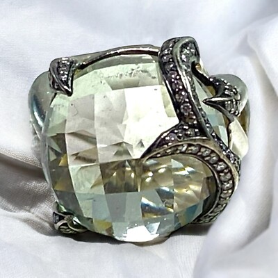 Sterlingsilber entworfen signierter hellgrüner Prasiolite CZ Statement-Ring