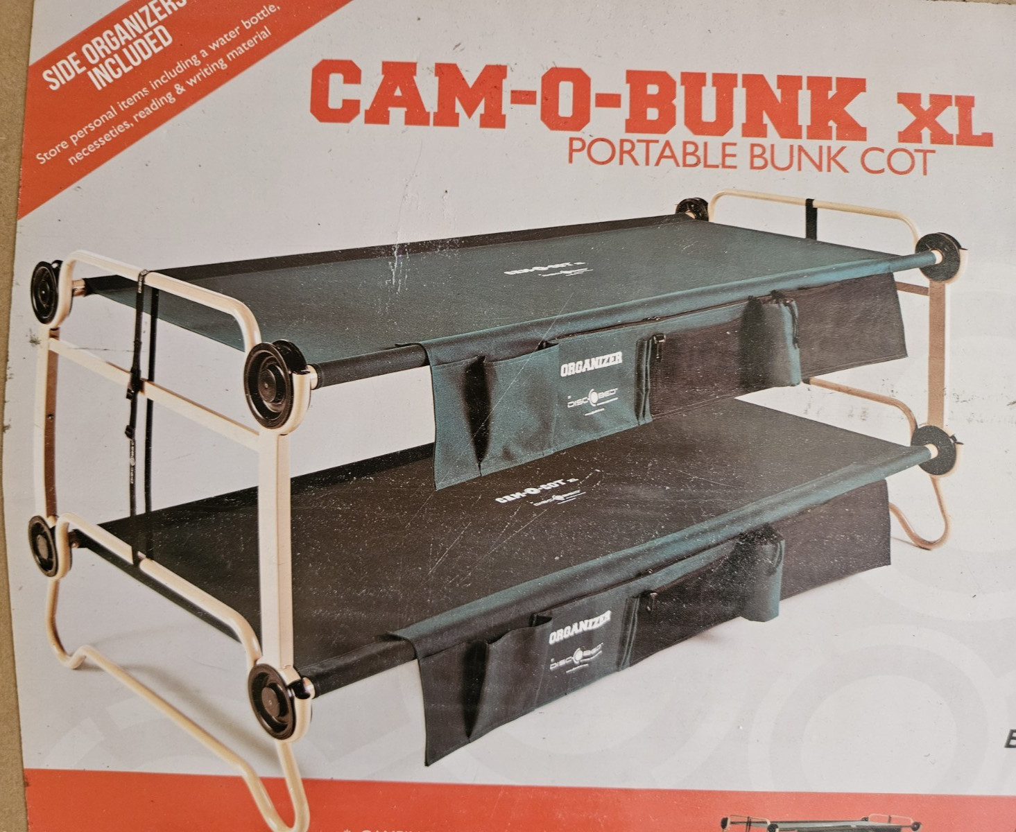 DISC-0-BED XL-portable bunk cot green HEAVY DUTY 500# PER CO
