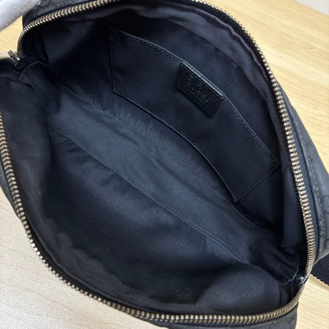 GUCCI GG Canvas Waist Bag Black Leather Unisex Authentic Crossbody Bag thumbnail 13