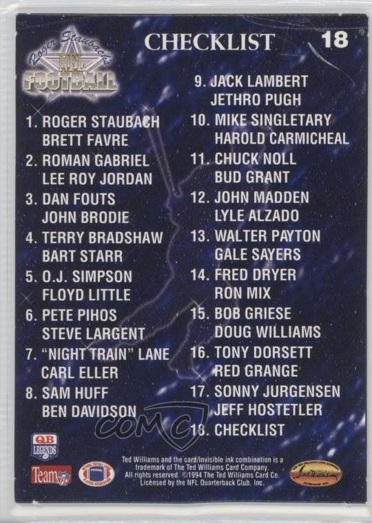 1994 Roger Staubach's NFL Football POG Cards Checklist #18 0s5