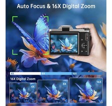 Digital Camera 4K 64MP with WiFi,, 16X Digital Zoom,32GB SD Card,2 Batteries