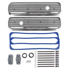 Finned Polished Center Bolt Valve Covers W Gasket For 1987-1999 Sbc Chevy 350