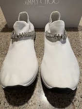 NIB Jimmy Choo White Verona Knit Sneakers W/ Rhinestone/Crystals Size 9