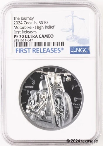 2024 Cook Islands The Journey - Motorbike 2oz Silver Black Proof NGC PF70 FR