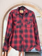 Wrangler Retro Western Shirt Mens Large Red black Plaid Pearl Snap MVR522R