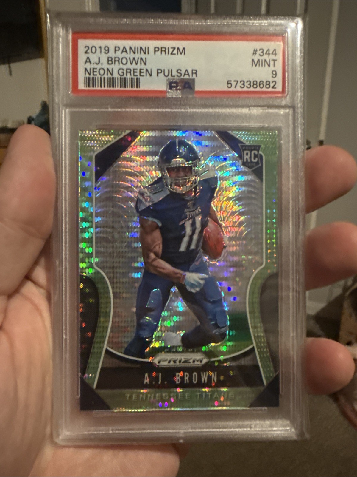 2019 Panini Prizm - Rookies A.J. Brown #344 Neon Green Pulsar Prizm (RC) Psa 9
