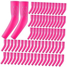 36 Pairs Breast Cancer Awareness Sleeves with Ribbon Compression Large Pink