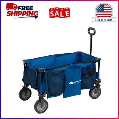 Ozark Trail Quad Fold Camping Wagon with Telescoping Handle, Blue, Polyester