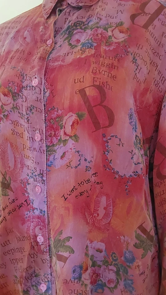 Blusa Camisa Tianello SIENNA Floral Rosas Prenda Teñida Rayón Abotonada, Talla M Foto 4 de 4