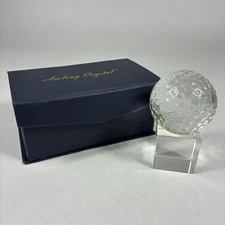 AMLONG Crystal Clear Crystal Golf Ball With Crystal Cube Stand Desk Paperweight