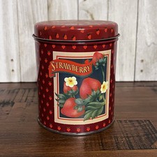 Vintage Unused - Red Strawberry Tin w/ Lid - Strawberries Farmhouse Design 4.25”
