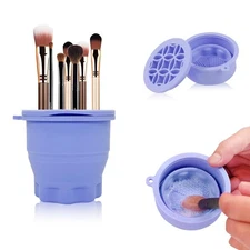 2-in-1 Silicone Makeup Brush Cleaner Mat with Drying Holder, Portable Brush