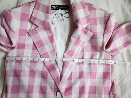 Zara oversized Gingham Blazer pink/cream size XS NWT - Picture 4 of 10