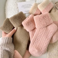 4pc Cute pink fluffy socks, women's autumn winter thick warm socks