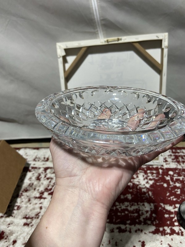 Vintage Crystal Ashtray, Heavy, 6 Inch Diameter, 3 Dimples
