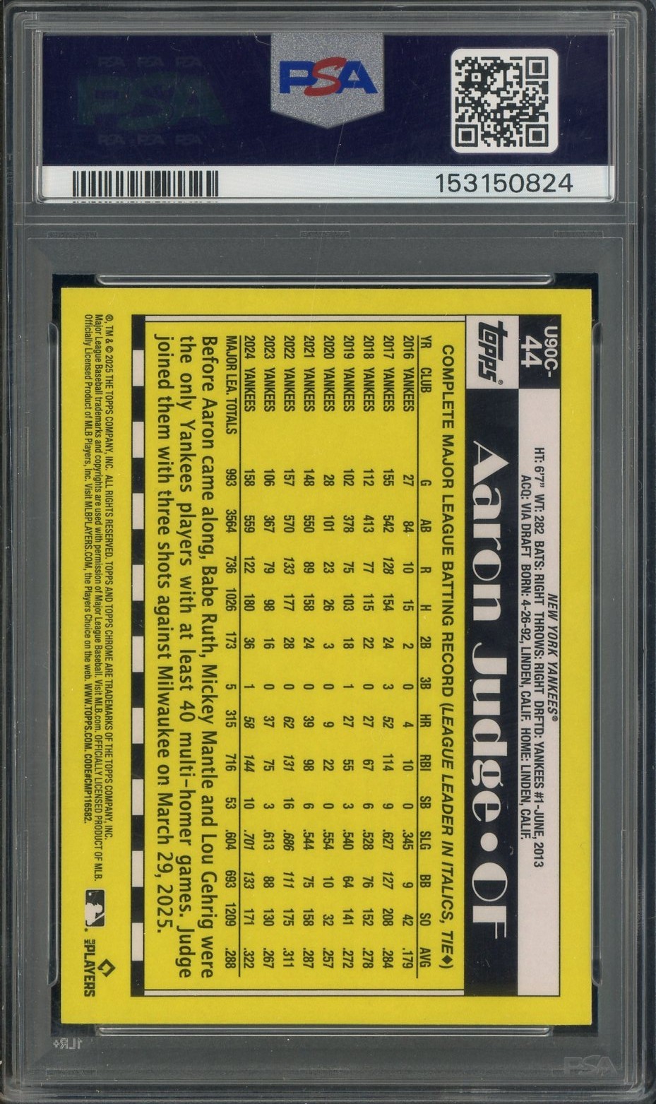 2025 Topps Silver Pack Update #44 Aaron Judge New York Yankees PSA 8 NM-MT view 2