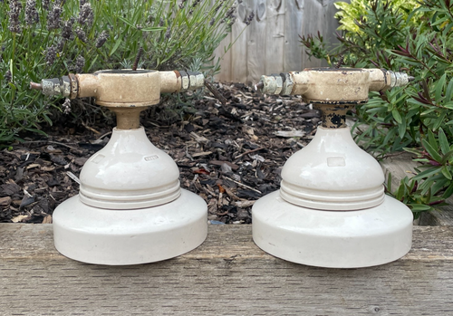 2 Vintage Industrial Railway Station Ceramic Ceiling Lights - Foto 1 di 15