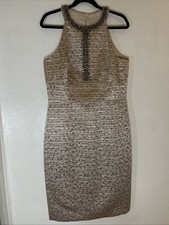 New  Elegant Maggy London Gold Metallic Embellished Knee Length Pencil Dress