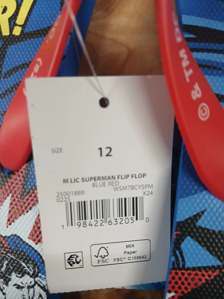 Superman Flip Flops New With Tags Men's Size 12 Blue And Red - Image 2 of 4