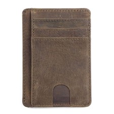 Slim Minimalist Front Pocket RFID Blocking Leather Wallets for Men Women Medi...