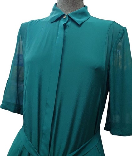 L.Bennett Dress Green Sheer Button Up Belted With Green Slip Ladies Size 12 - Picture 3 of 8