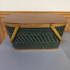 Vintage Hawkeye Burlington Woven Picnic Basket retro 50’s Display Made In USA