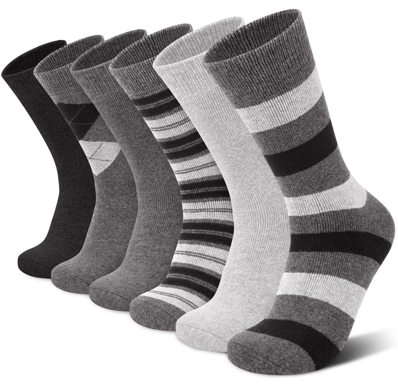 6 Pairs Merino Wool Socks for Men Thick 9-14, #-Gray Pattern Mix (6 Pairs)