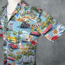 Vintage 90s Aloha Republic Route 66 Hawaiian Shirt Mens Medium Made In USA Retro