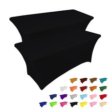 Ivapupu 2 Pack 6Ft Table Cloth For Rectangular Fitted Events Stretch Black